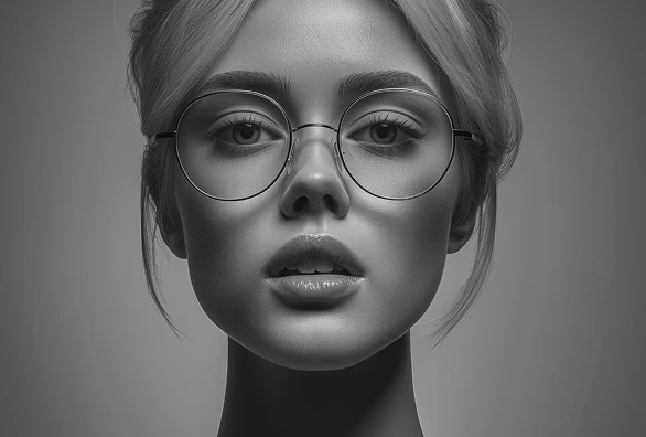Black and white portrait in round glasses